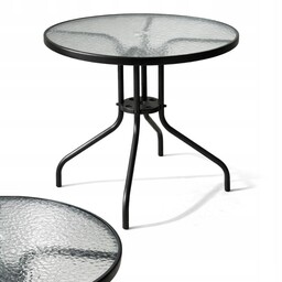 Stół Ogrodowy Balkonowy Szklany Stolik Okrągły Czarny 80cm