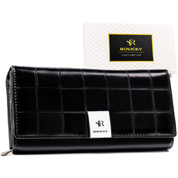 Pojemny damski portfel skórzany czarny Rovicky