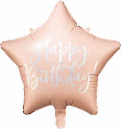 Balon foliowy gwiazda Happy Birthday pudrowy róż -