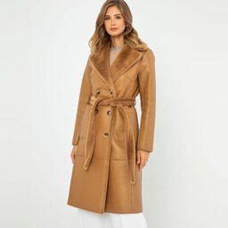 Damski płaszcz z wiązaniem dwustronny brązowy