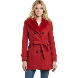 Płaszcz damski Rvhswds Double-Sided czerwony elegancki z futerkiem-3XL