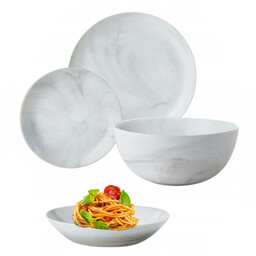 Serwis Obiadowy Talerze Komplet Zestaw 19el Granit Marmurkowe