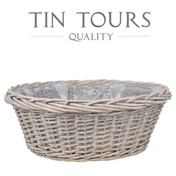 SZARY OKRĄGŁY KOSZ WIKLINOWY Z FOLIĄ 50x50x18 cm