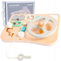 Drewniana Tablica Manipulacyjna Sensoryczna Montessori Kierownica Auto 11w1