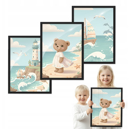 Zestaw 3 obrazów Miś Nad Morzem Do Pokoju