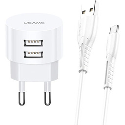 USAMS Ładowarka sieciowa 2xUSB T20 2,1A USB-C biały/white