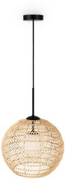 CANE Lampa wisząca beżowa rattan, biała szkło H345cm