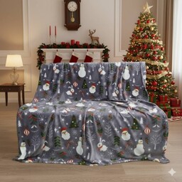 Koc świąteczny 160x200 szary Bałwan Mikołaj Winter Magic
