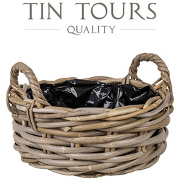 NISKI OKRĄGŁY KOSZ Z RATTANU KUBU Z UCHWYTAMI