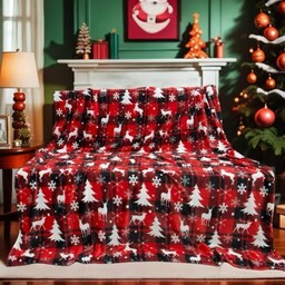 Koc świąteczny 160x200 czerwony Kratka Choinki Winter Magic