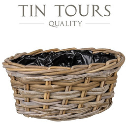 OWALNY KOSZ Z RATTANU KUBU Z FOLIĄ 30x21x13