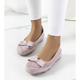 Różowe baleriny skórzane z kokardą Catania -36