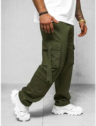 Spodnie jeansowe męskie cargo wide leg khaki OZONEE