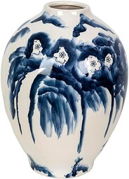 Romimex Wazon niebieski biały ceramiczny kwiat 18 x