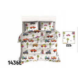 Pościel bawełniana 160x200 1436E biała Auta pojazd