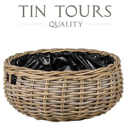 NISKI OKRĄGŁY KOSZ Z RATTANU KUBU Z FOLIĄ