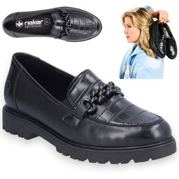 Eleganckie damskie buty ze skóry licowej mokasyny RIEKER