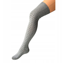 Zakolanówki w wypukły wzór serca szare ciepłe bawełna