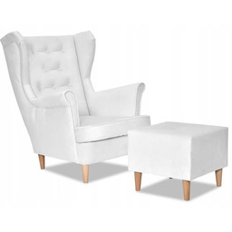 Fotel Uszak z pufką jasny zgaszony biały WHITE