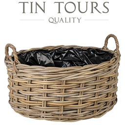 NISKI OKRĄGŁY KOSZ Z RATTANU KUBU Z UCHWYTAMI