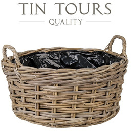 NISKI OKRĄGŁY KOSZ Z RATTANU KUBU Z UCHWYTAMI