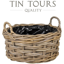 NISKI OKRĄGŁY KOSZ Z RATTANU KUBU Z UCHWYTAMI