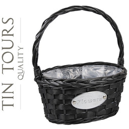 CZARNY OWALNY KOSZYK WIKLINOWY Z FOLIĄ 25x19x13/30h cm
