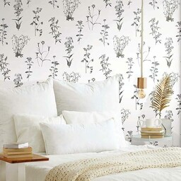 RoomMates RMK11645RL tapeta, samoprzylepna, botaniczna, winylowa, biała/czarna, 45,72