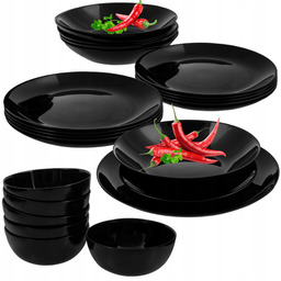 Serwis Obiadowy Talerze Komplet Zestaw 48el Czarny Połysk