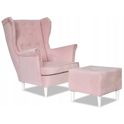Fotel Uszak z podnóżkiem cukierkowy PINK różowy