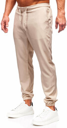 Beżowe spodnie materiałowe joggery męskie Denley 0065