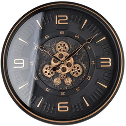 Zegar ścienny czarny cichy mechanizm ruchome zębatki 50cm