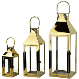 Latarnia metalowa ogrodowa lampion złoty 53/41/25cm HTO7709