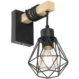 QAZQA Rustykalna lampa ścienna czarna z drewnem -