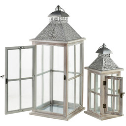 Latarnia drewniana ogrodowa lampion jasny brąz 67/43cm HTO7747