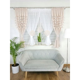 Komplet Dekoracyjny Zasłonki Woal Kremowy Firana Do Salonu