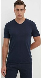 Sisley t-shirt bawełniany męski kolor granatowy gładki