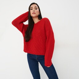 Mohito - Czerwony sweter z ozdobnym splotem -