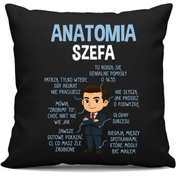 Anatomia szefa - czarna poduszka na prezent