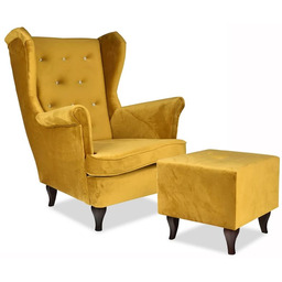 Fotel Uszak z pufką MIODOWY MUSZTARDOWY relax dom