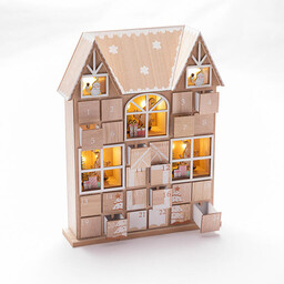 Decodoma Drewniany kalendarz adwentowy LED z szufladkami DOMEK