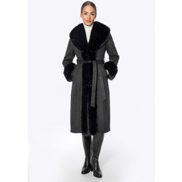 Płaszcz damski z obszyciem ze sztucznego futra czarny