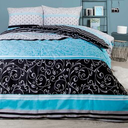 Darymex Pościel bawełniana 160x200 turkusowa czarna pasy 71478/1