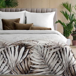 Eurofirany Narzuta dekoracyjna 200x220 Nessa beżowa biała liście