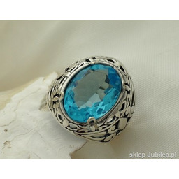 sygnet LEON certyfikowany topaz błękitny