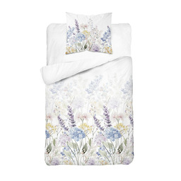 Detexpol Pościel bawełniana 140x200 biała w pastelowe kwiaty