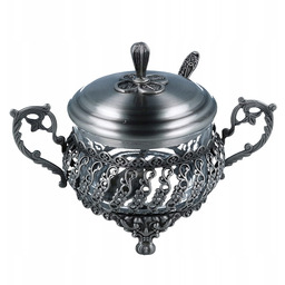 Cukiernica srebrna z łyżeczką platerowana cyna