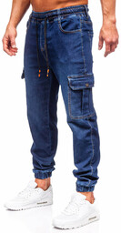Granatowe spodnie jeansowe joggery bojówki męskie Denley 8115