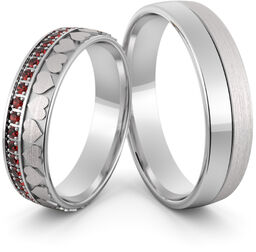 Obrączki srebrne z sercami i rubinami - wzór