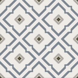 Gres szkliwiony LOVELY PATCHWORK GEOMETRIC FLOWER white-blue mat